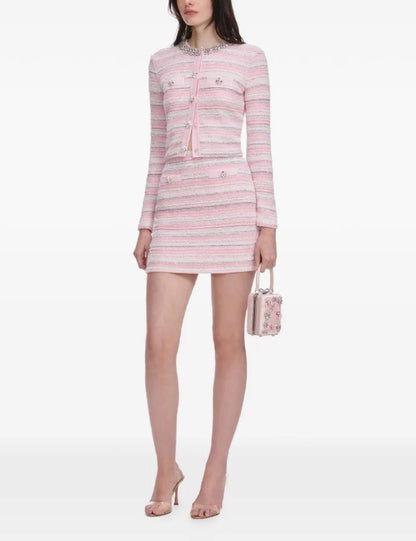 SP Pink Textured Knit Cropped Cardigan & Mini Skirt Set