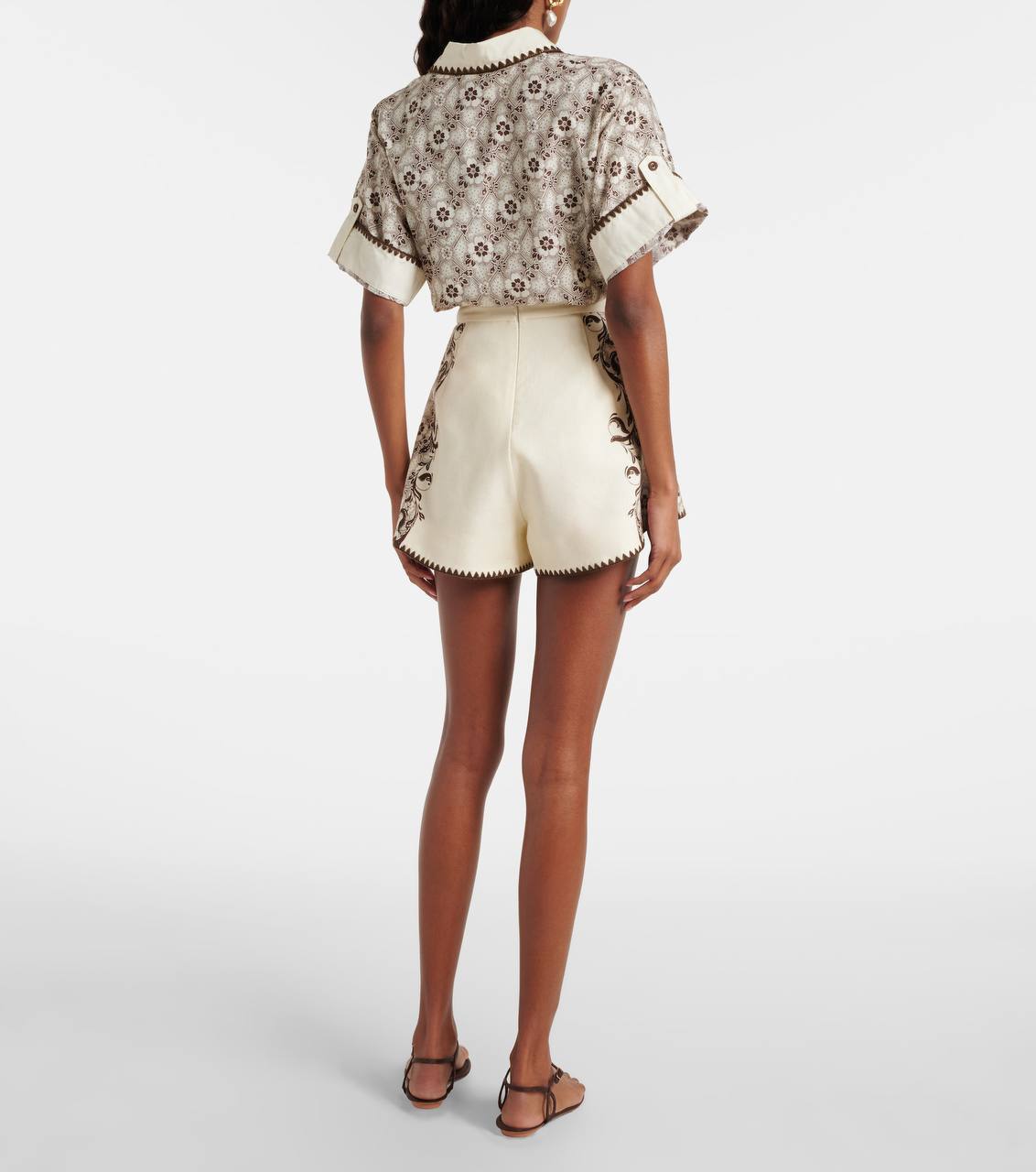 ALM Cream Cotton-silk Shirt | Linen-cotton Shorts | Brown/Cream Paisley floral Set