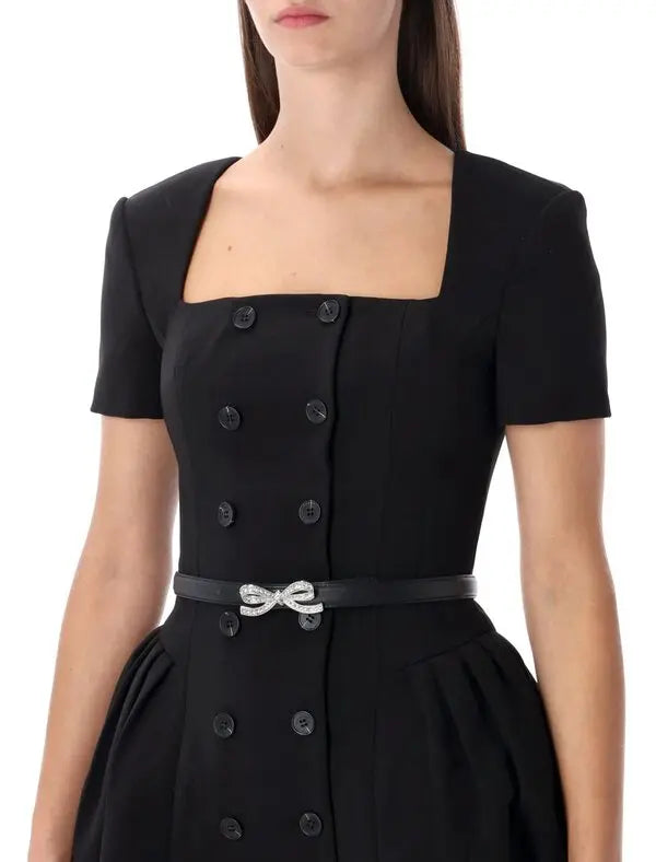 SP Black Crepe Short Sleeve Mini Dress with Diamante Bow Belt