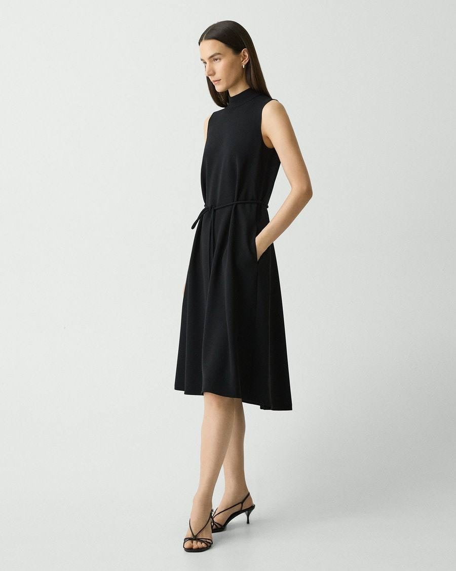 TH Cascade Sleeveless Belted Midi Dress in Admiral Crepe