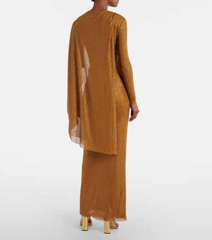 SP Gold Rhinestone Drape Midi Dress