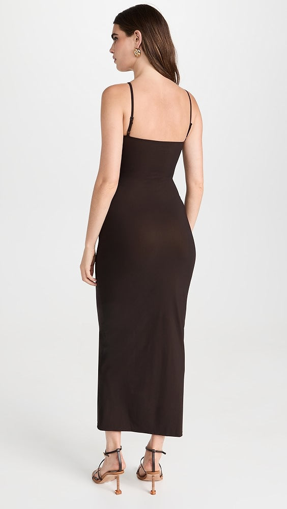 CE Pierced Orbit Mini | Column Midi Dress in Chocolate Brown