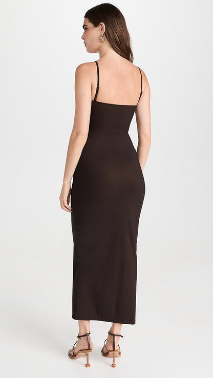 CE Pierced Orbit Mini | Column Midi Dress in Chocolate Brown