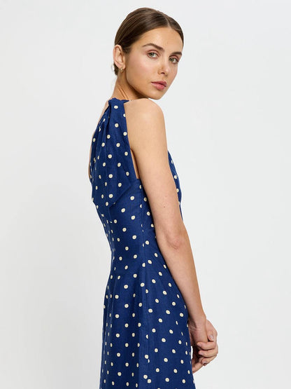 KV Lily One-Shoulder Toga Midi Dress | Strapless Bubble Cotton-Linen Polka Dot Maxi Dress