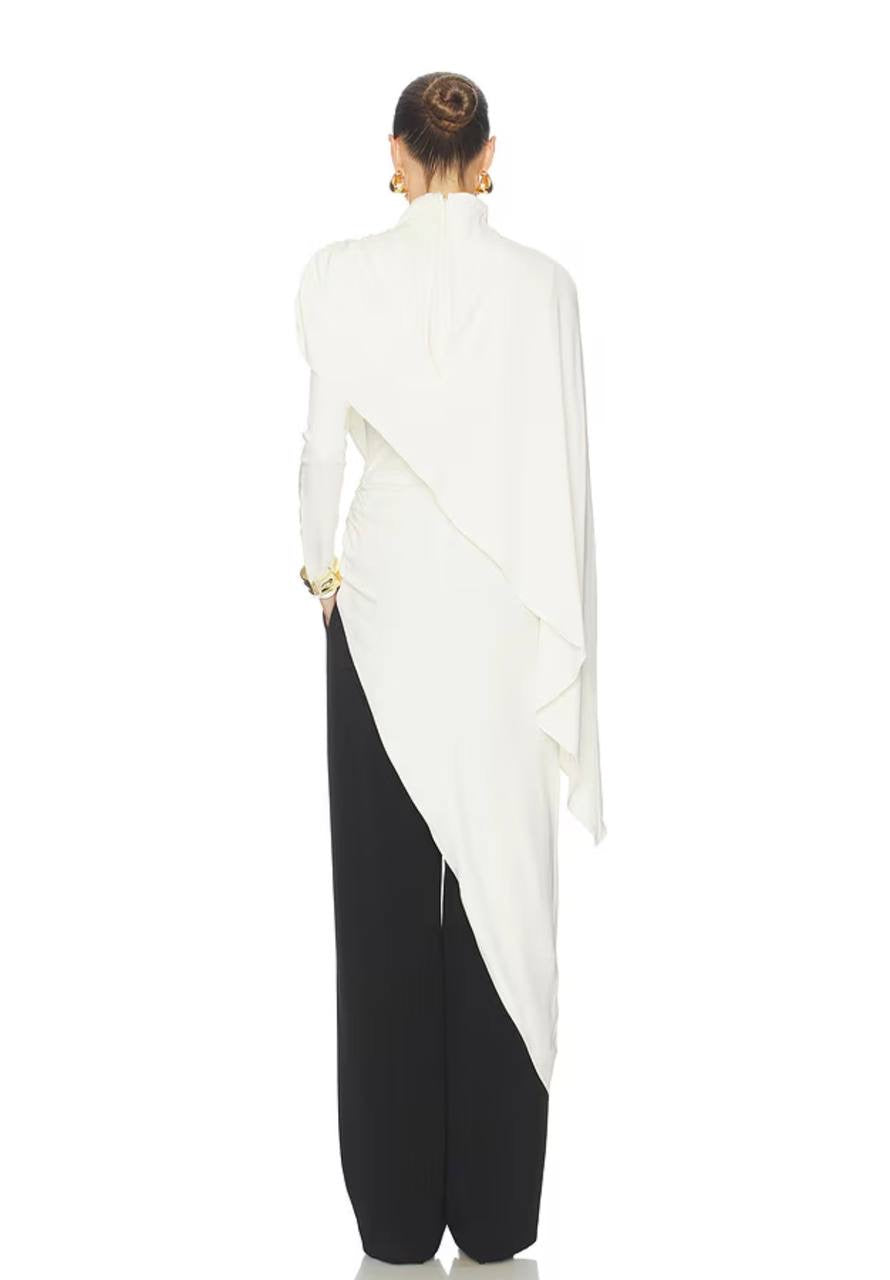 HS The Wilhelmina Viscose-blend Cape Top / Drape Mini Dress in Cream