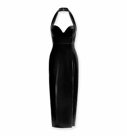 NIC Nabine Halter Velvet Midi Dress