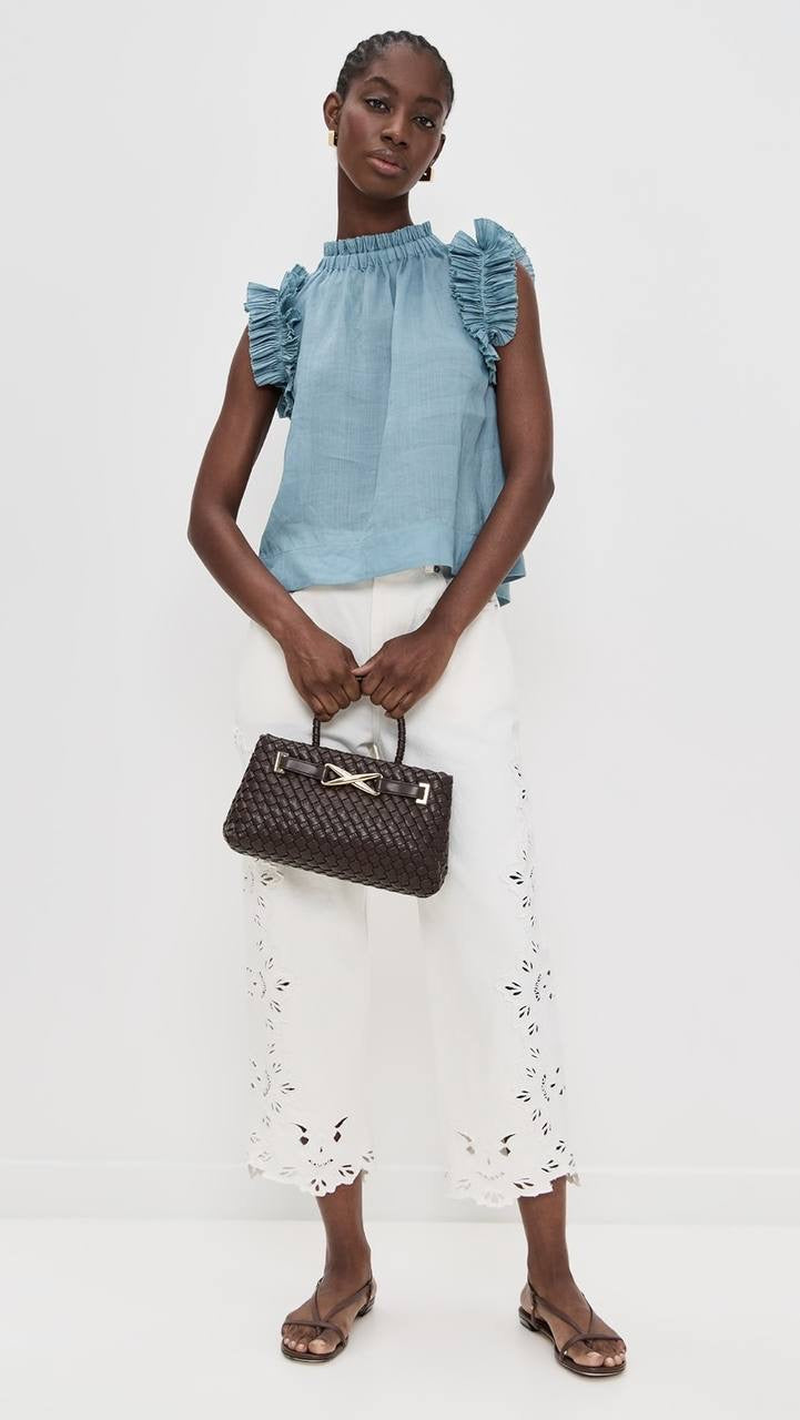 SE Anise Solid Flutter Sleeve Top