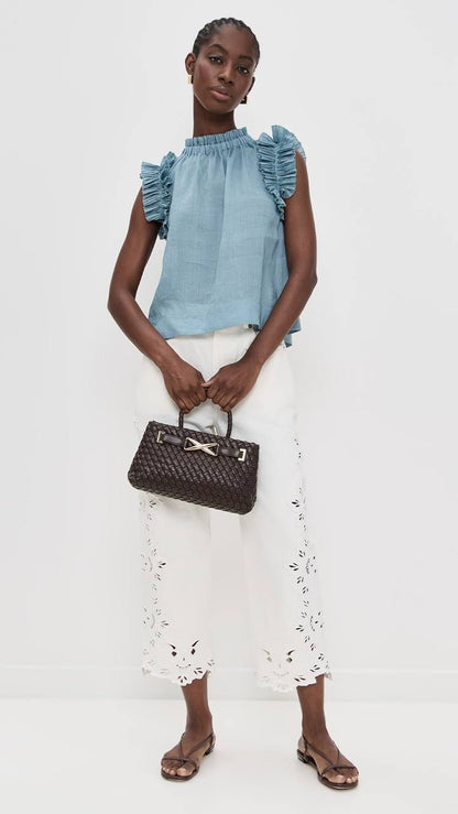 SE Anise Solid Flutter Sleeve Top