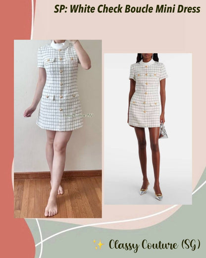 SP White Check Sequin Boucle Mini Dress