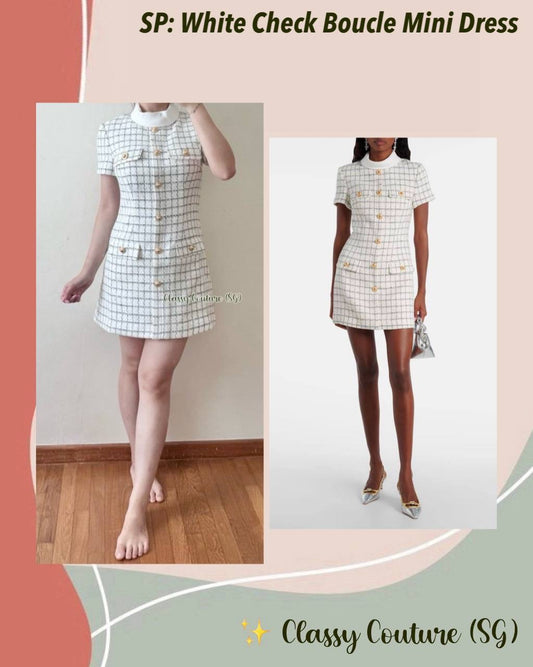 SP White Check Sequin Boucle Mini Dress