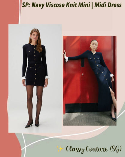 SP Navy Viscose Knit Mini | Midi Dress