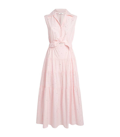 SD Azazel Pink Rhinestone Embellished Tie-Front Cotton Midi Dress