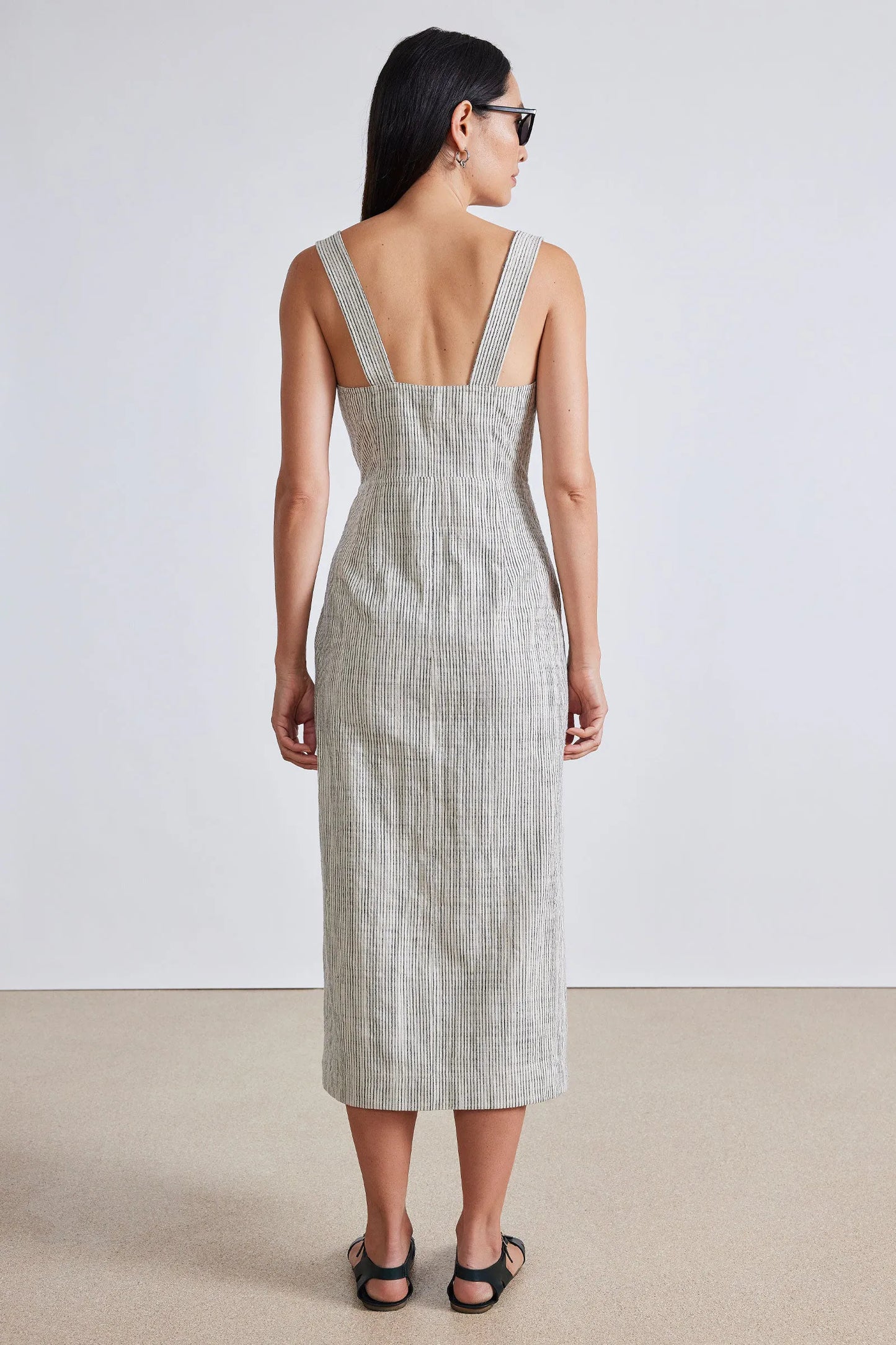 AA Berel Tank Cotton Midi Dress in Cream Pin Stripe