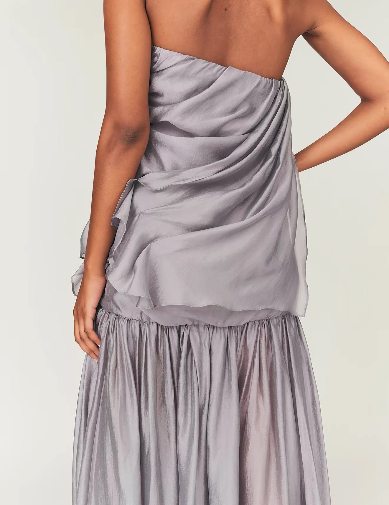 TG Gilian Viscose-blend Draped Sheer Organza Strapless Gown Maxi Dress