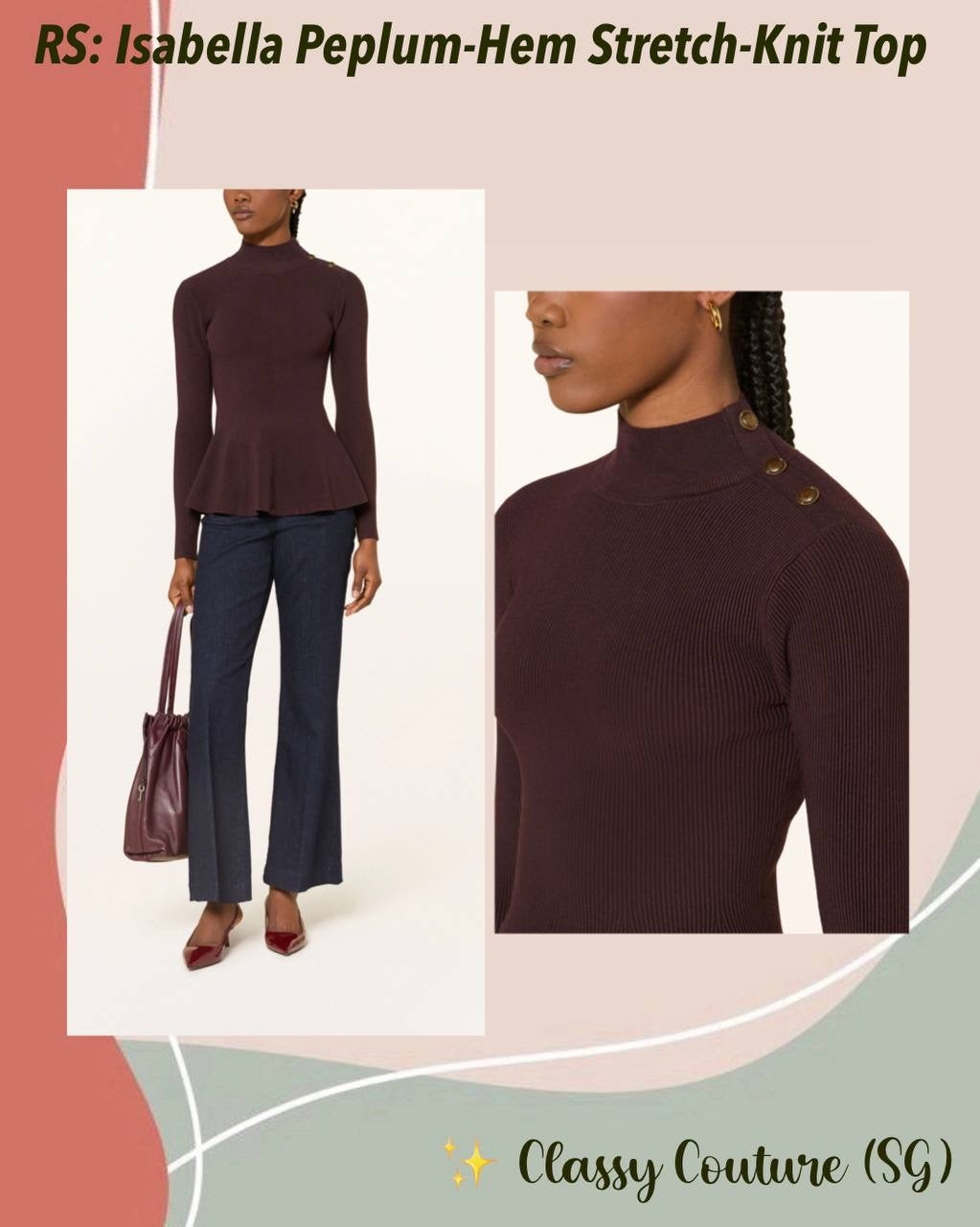 RS Isabella Peplum-Hem Stretch-Knit Top