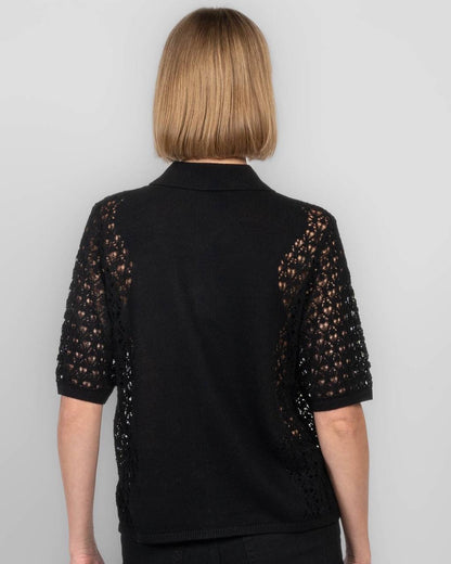 MM Lace Polo Cotton-blend Short sleeve Cardigan Top