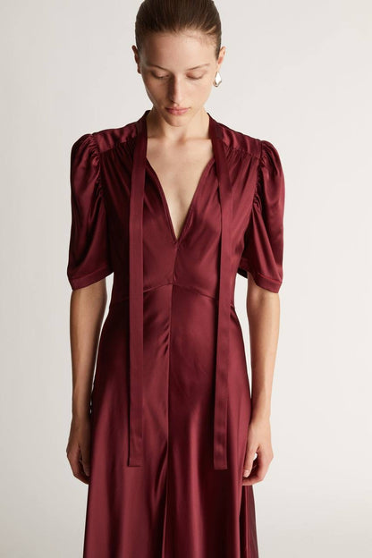 LM Stella Silk Satin Tie Midi Dress
