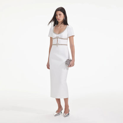 SP Diamante Bow Trim Midi Dress in White and Black