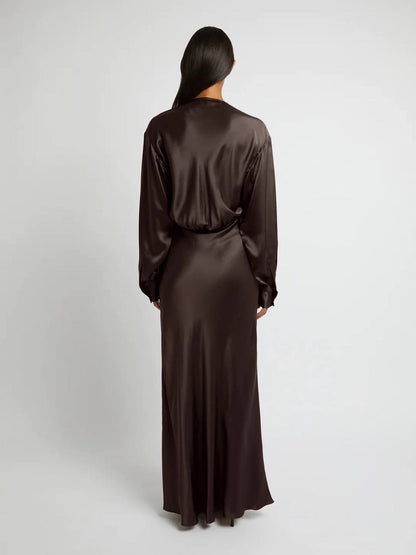 CE Triquetra Front Tie Maxi Dress | Cocoa Silk