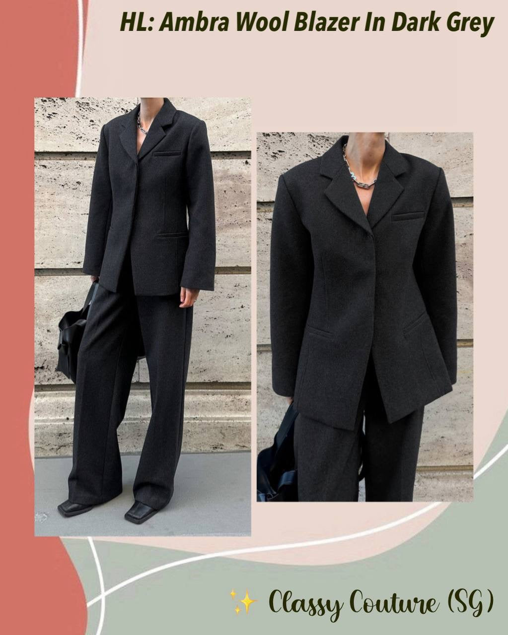 HL Ambra Wool Blazer in Dark Grey & Black