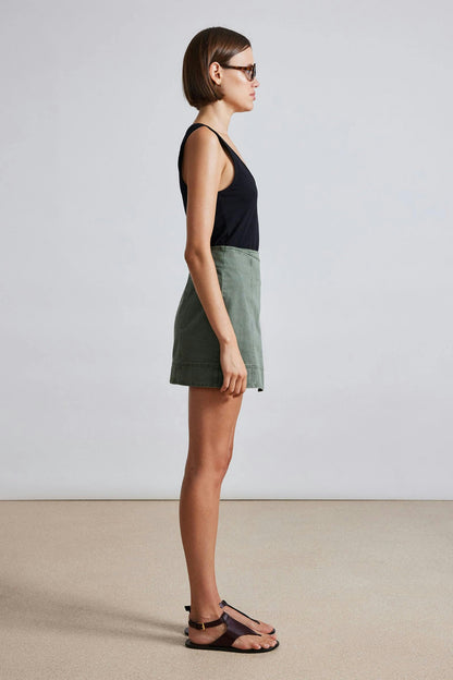 AA Lahiri Wrap Cotton Mini Skirt in Thyme Khaki Green