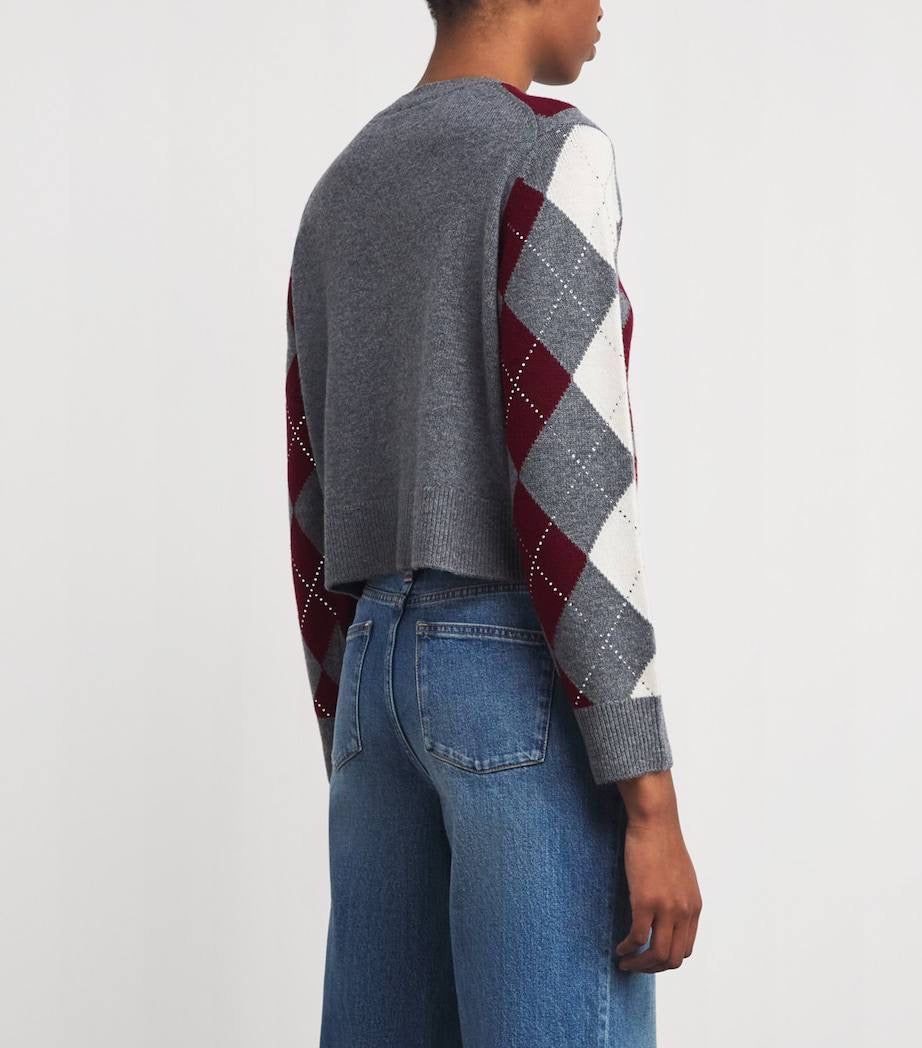 MJ Argyle Cropped Rhinestone Embellished Wool Jumper