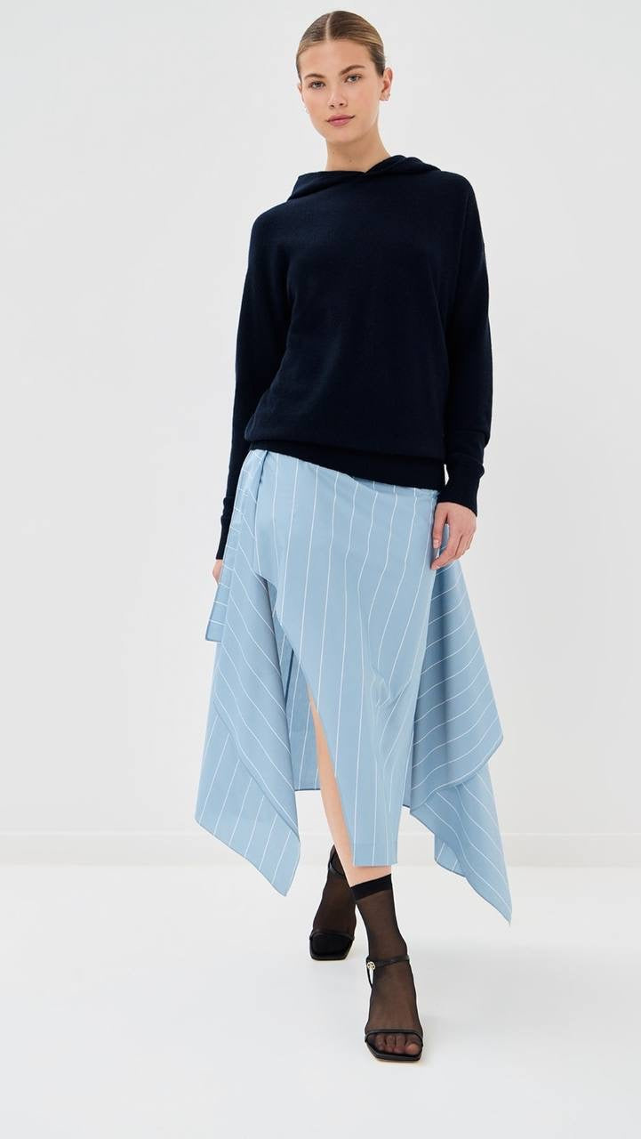 TB Striped Tech Poplin Tie Front Midi Skirt