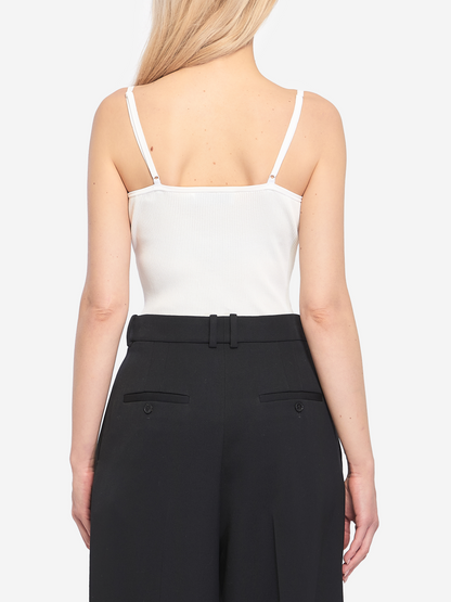 SP Lace Trim Rib Knit Cami Top in White & Black