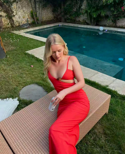 CE Crystal Embellished Maxi Dress in Red