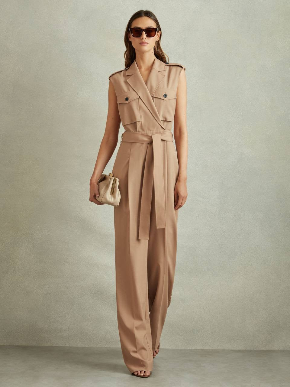 RS Luisa Wool Blend Double Breasted Belted Jumpsuit