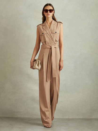 RS Luisa Wool Blend Double Breasted Belted Jumpsuit