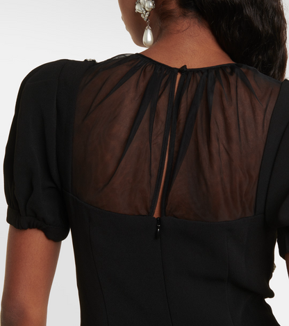 SALE! SP Blacked Tulle-panelled Crystal Embellished Crepe Puff Sleeve Mini Dress