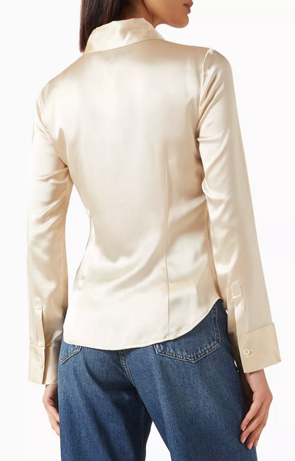 2 Colors! Ref Raya Fitted Silk Shirt in Purple and Almond