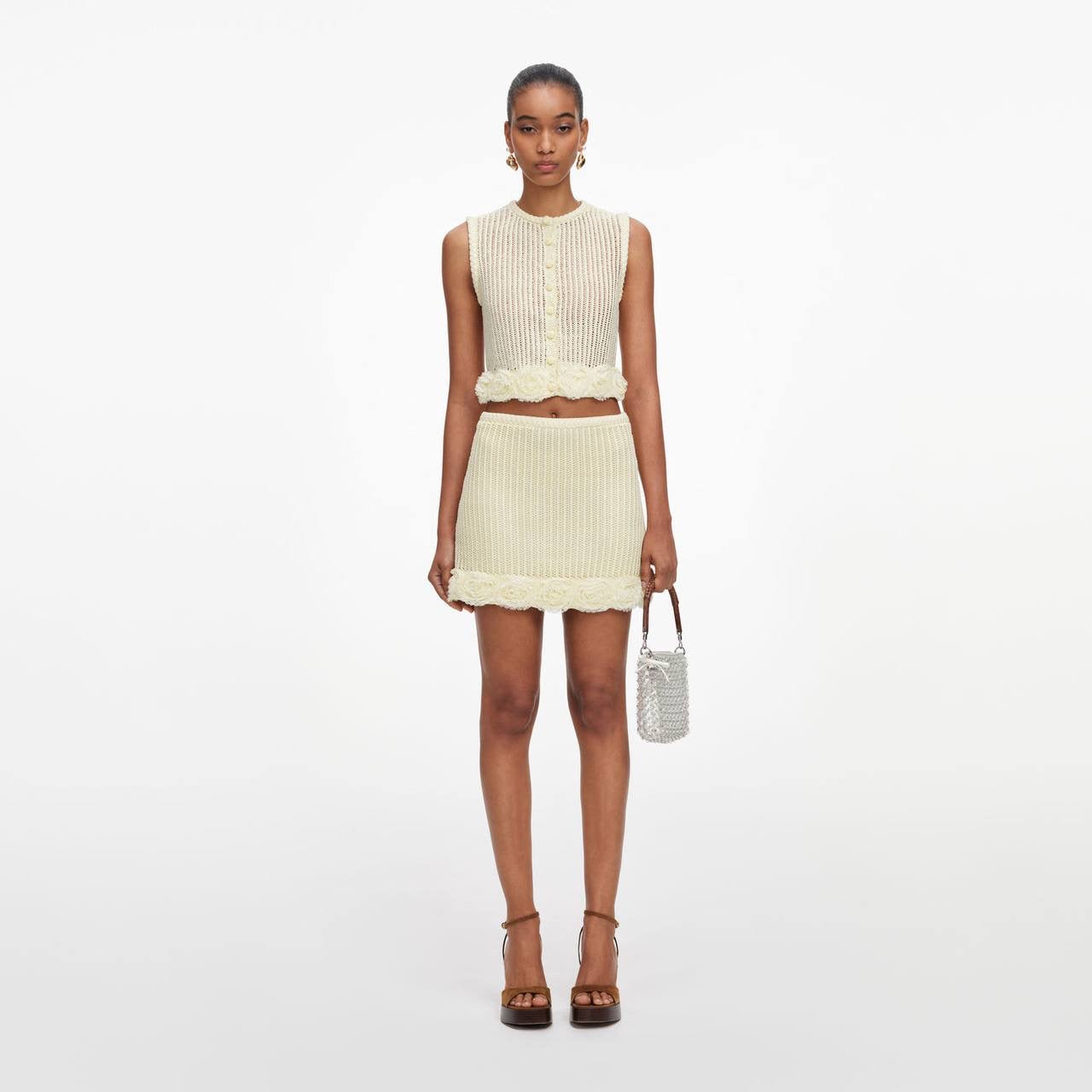SP Crochet Flower Knit Shirt | Mini Skirt