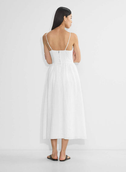 ARZ Influence Linen Midi Dress in White
