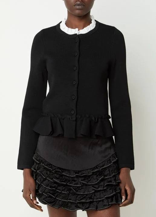 SD Removable Collar Viscose-blend Peplum Cardigan