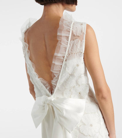 SP White Tulle Satin Bow Shift Mini Dress