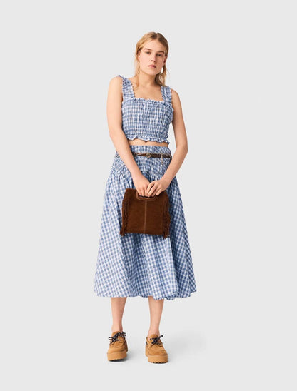 MJ Lunamimi Smocked Crop Top | Jomimi Midi Skirt | Rhinestone-embellished Gingham Cotton Set