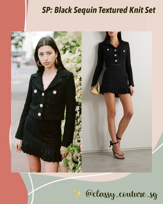 SP Black Sequin Textured Knit Jacket | Mini Skirt | Boucle Set