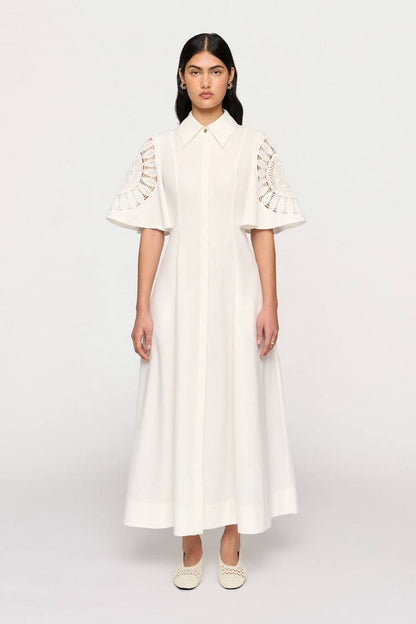 CLE Valentina Linen-cotton Lace-sleeve Midi Maxi Dress
