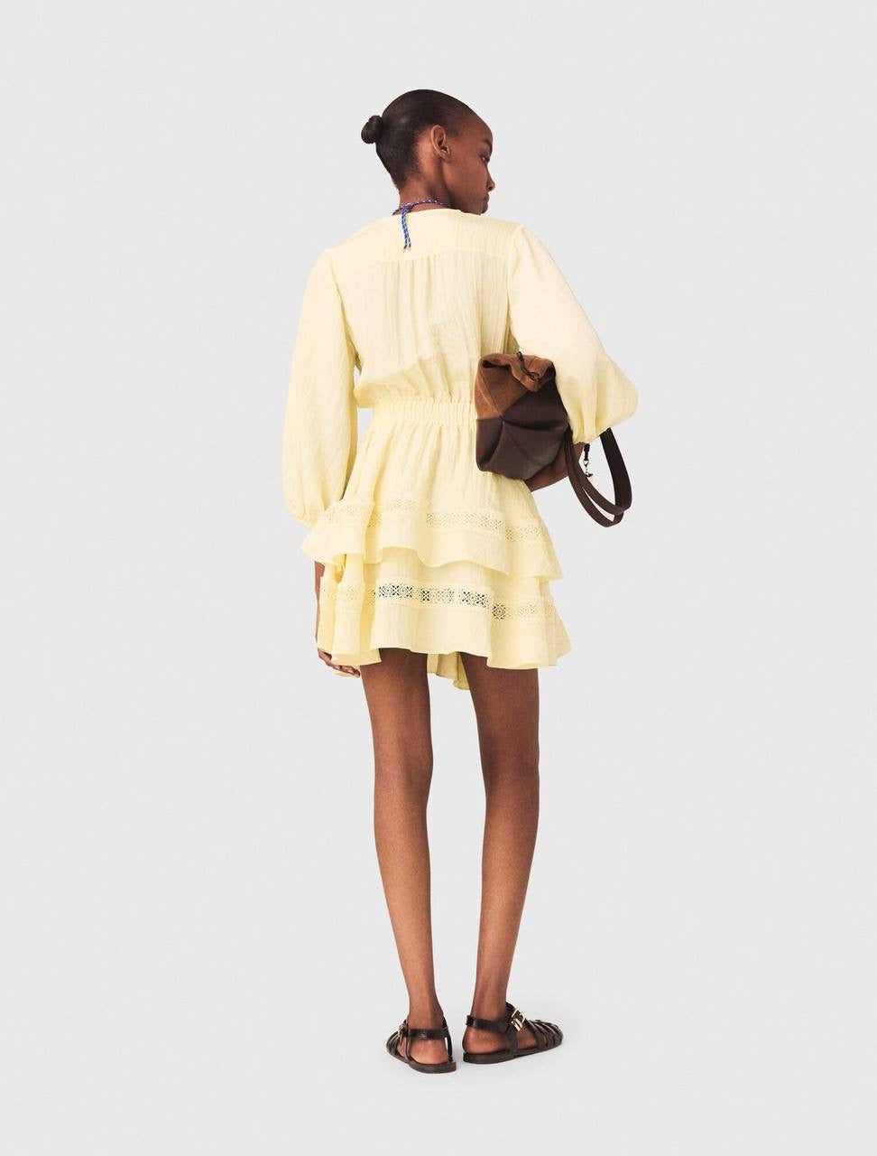 MJ Rapapamy Yellow Short V-Neck Ruffled Mini Dress