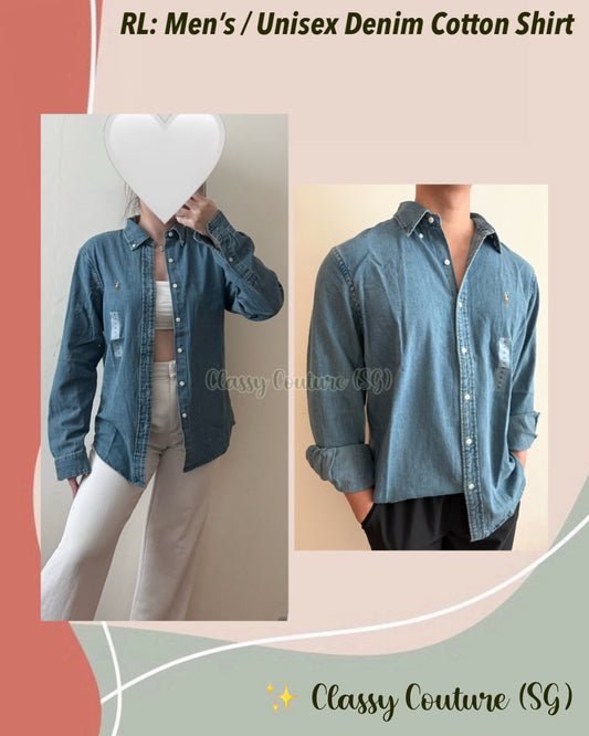 RL Men’s / Unisex Custom Slim Fit Denim Cotton Shirt