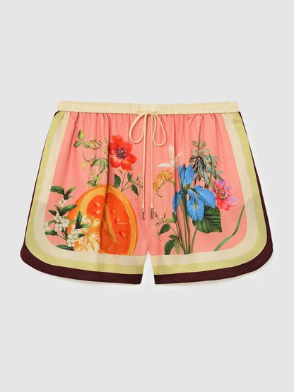 PETITE/REGULAR! RS Pink Milos Tropical Scarf-Print Half-button Shirt | Wide-leg Trousers | Drawstring Shorts | Viscose Set