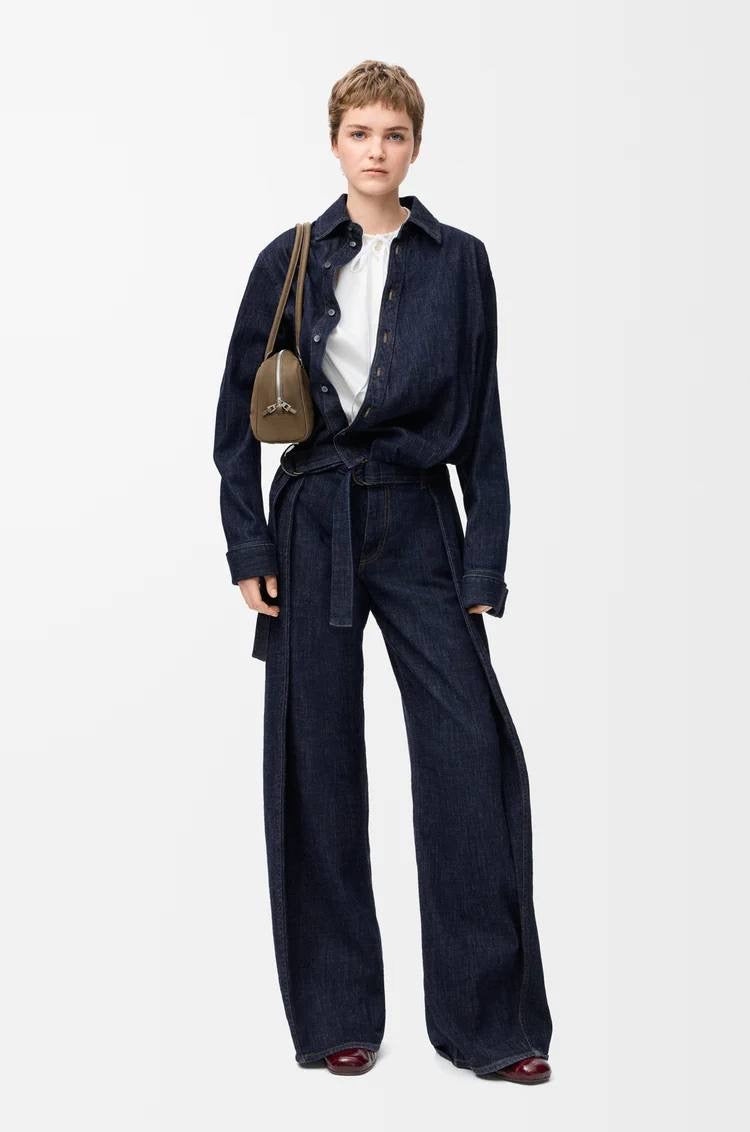 LW Draped Asymmetric Button Shirt | Belted Baggy Pant Jeans | Cotton-blend Denim Set