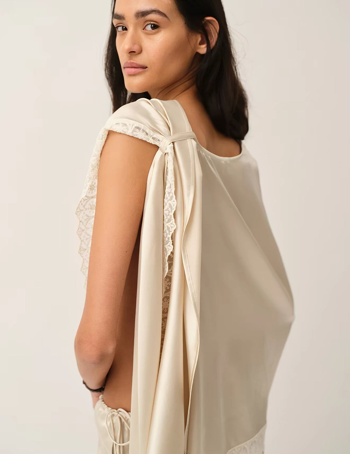 Cata Lace-Trimmed Silk Cape Top | Wide Leg Pants | Set