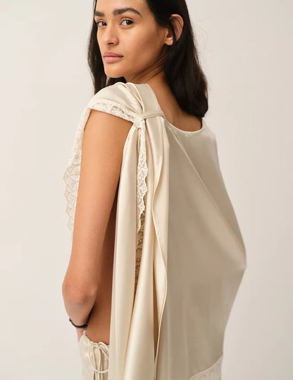 Cata Lace-Trimmed Silk Cape Top | Wide Leg Pants | Set