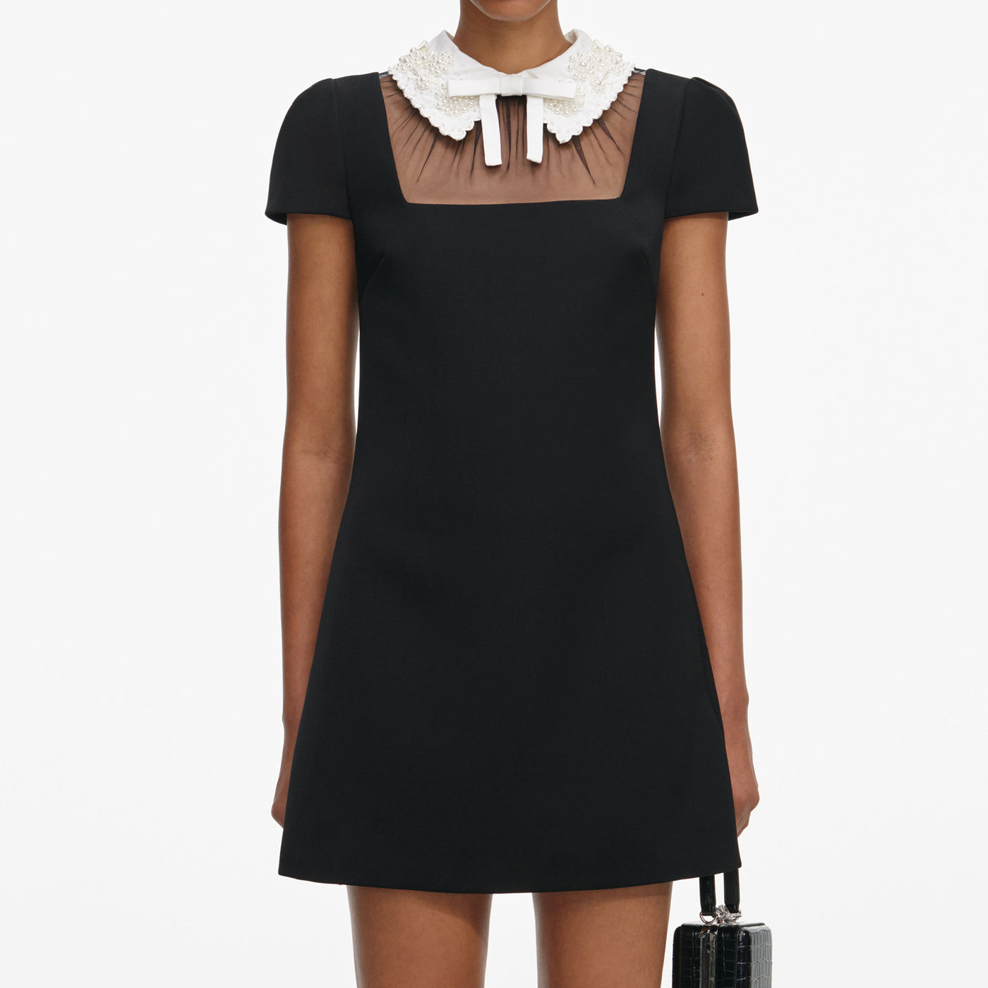 SP Black Crepe Bow Collar Mini Dress