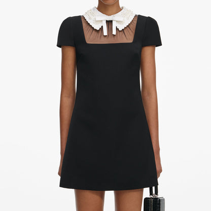 SP Black Crepe Bow Collar Mini Dress