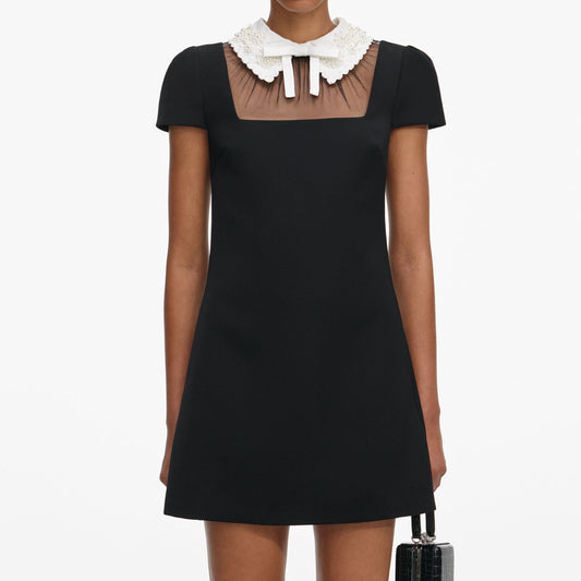 SP Black Crepe Bow Collar Mini Dress