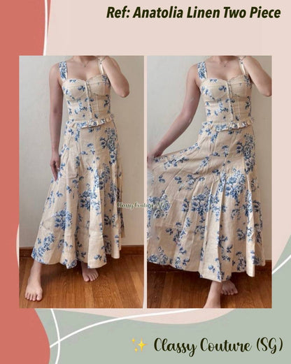 Ref Anatolia Corset Top | Midi Skirt | Linen Two Piece Set